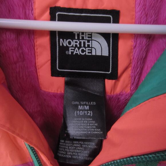 The North Face Jacket Girls Medium 10/12 Pink Orange Colorblock Fleece Lined Zip - Picture 2 of 8